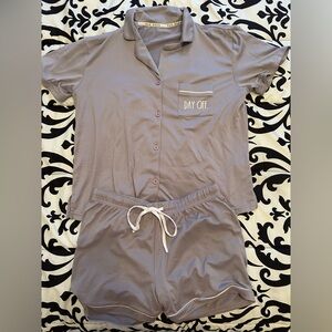 Muted Purple Rae Dunn Pajama Set with 'Day Off' Pocket